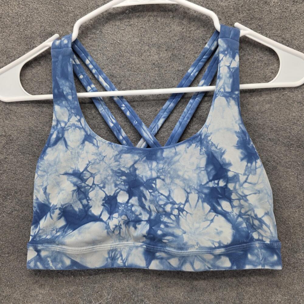 Lululemon Sports Bra Womens 4 Blue Tie Dye Crossback Mesh Lined Medium Support